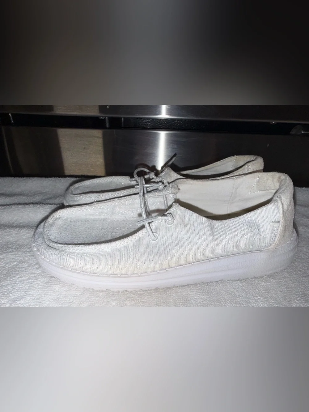 Hey Dude Wendy Youth Glitter Casual Slip-On Shoes Off-White Size Y2